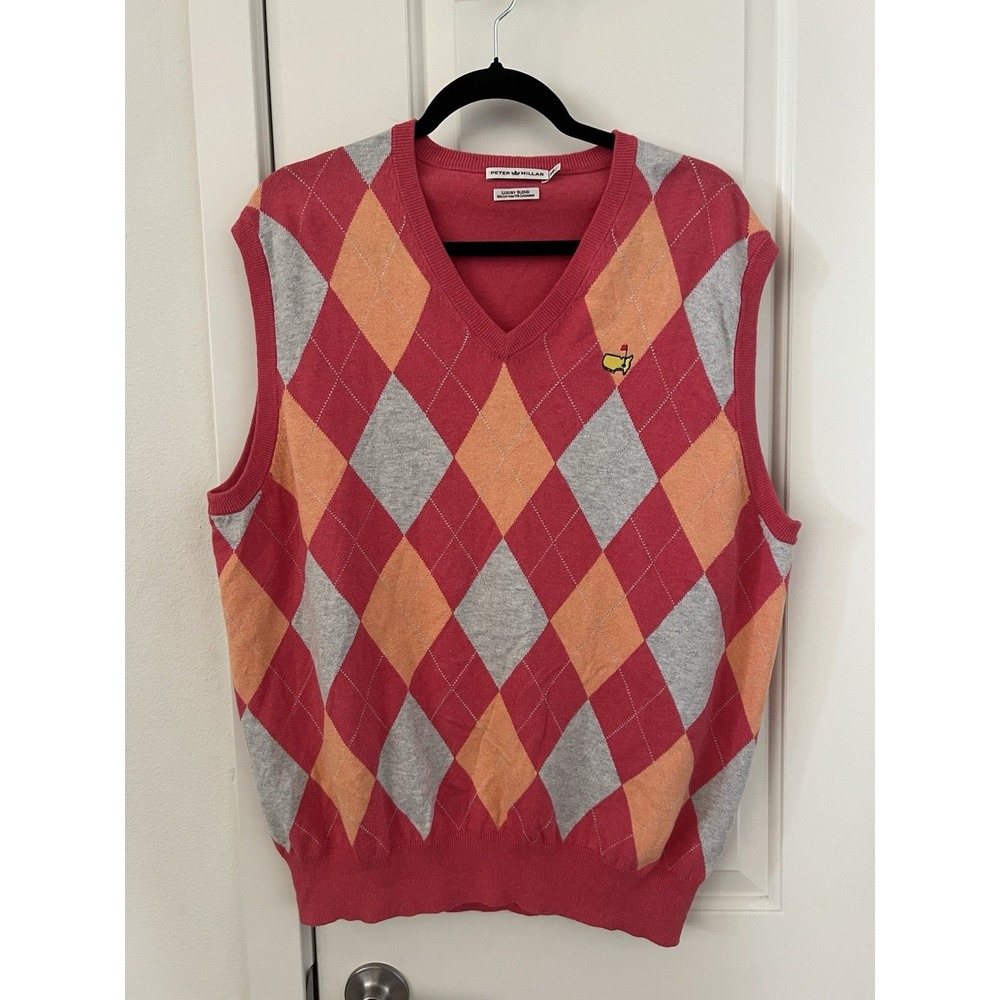Peter Millar Official Masters Argyle Sweater Vest 100% Cashmere XXL Cashmere